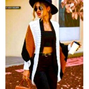 New Stylish Black, Rust and White Color-block Batwing Women's Sweater